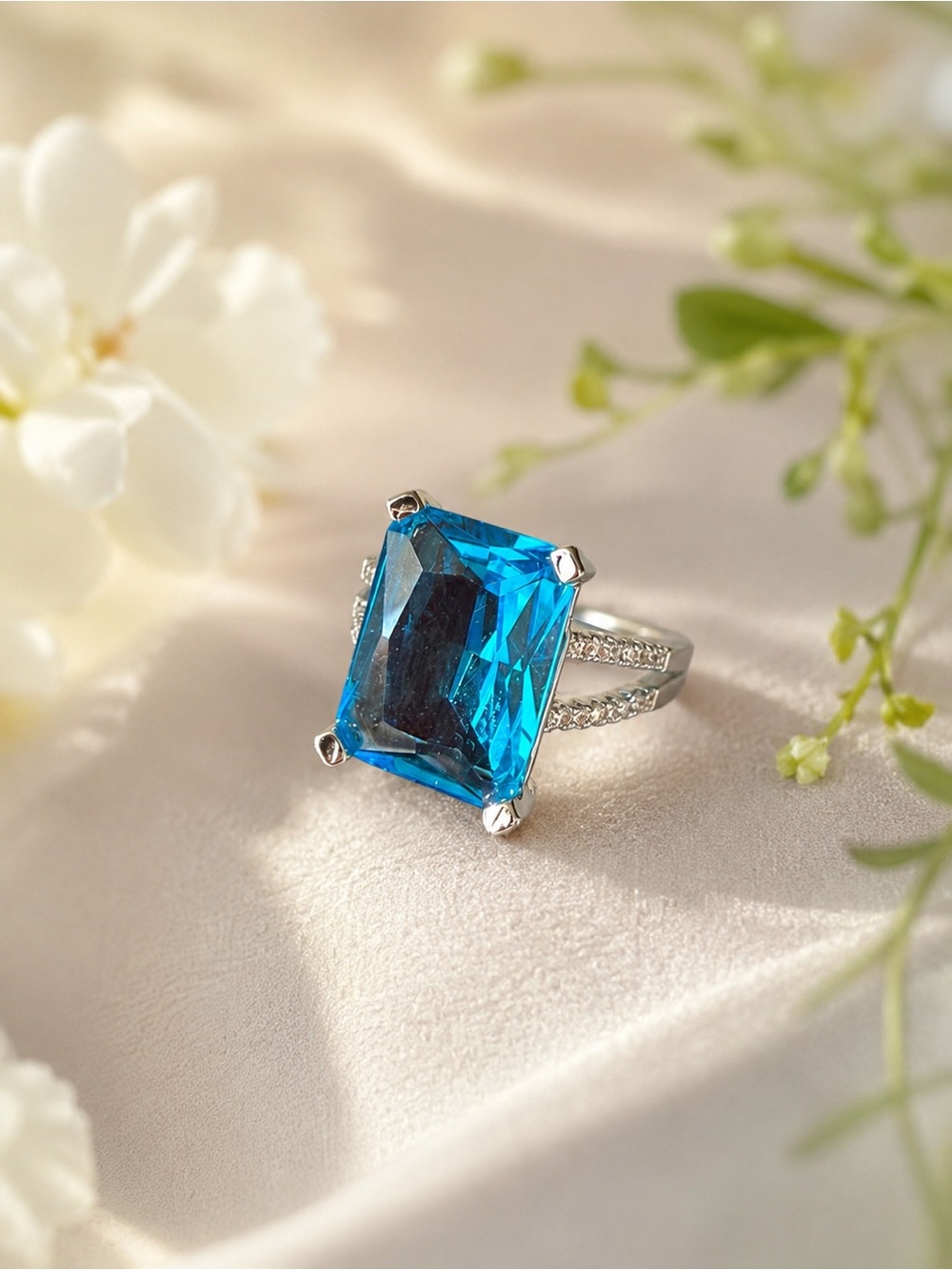 🇨🇦Canada Day Blowout Sale! Turquoise Blue Emerald-Cut Cocktail Ring
